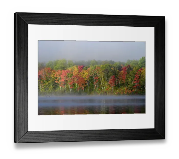 Framed Print : USA, Maine. Two canoeists paddle in the fog, Baxter State Park