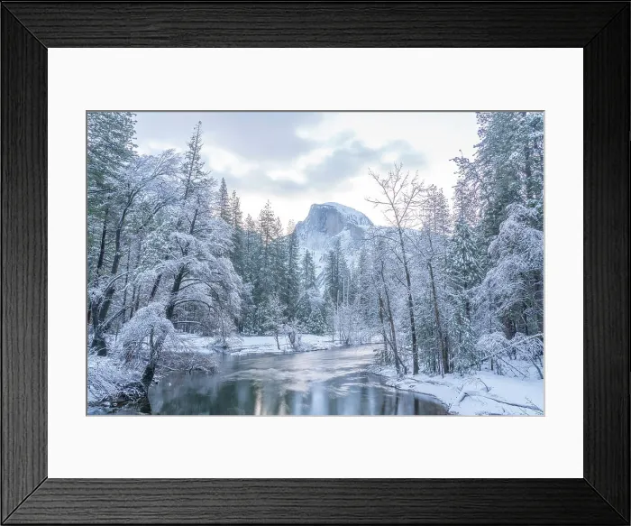 Framed Print : USA, California, Yosemite National Park. Snow-covered spring landscape with Merced River and Half Dome. ©Don Grall  /  Jaynes Gallery  /  DanitaDelimont.com