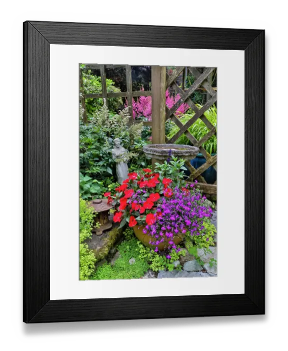 Framed Print : USA, Washington State, Sammamish. Garden in summer bloom. (PR)