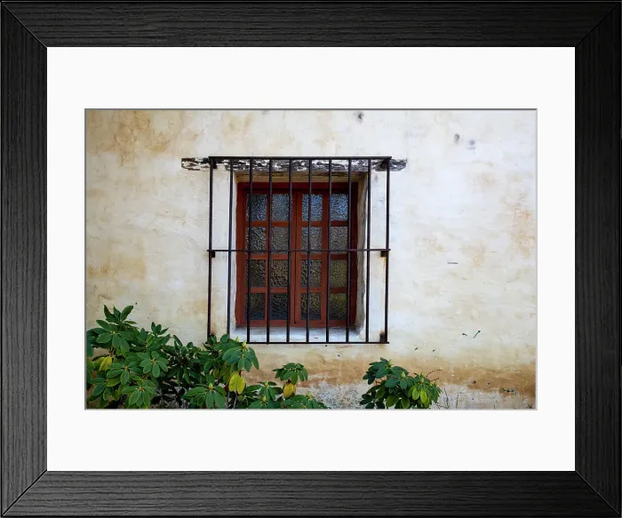 Framed Print : USA, California, Carmel. Inside the grounds at the Carmel Mission Basilica Museum