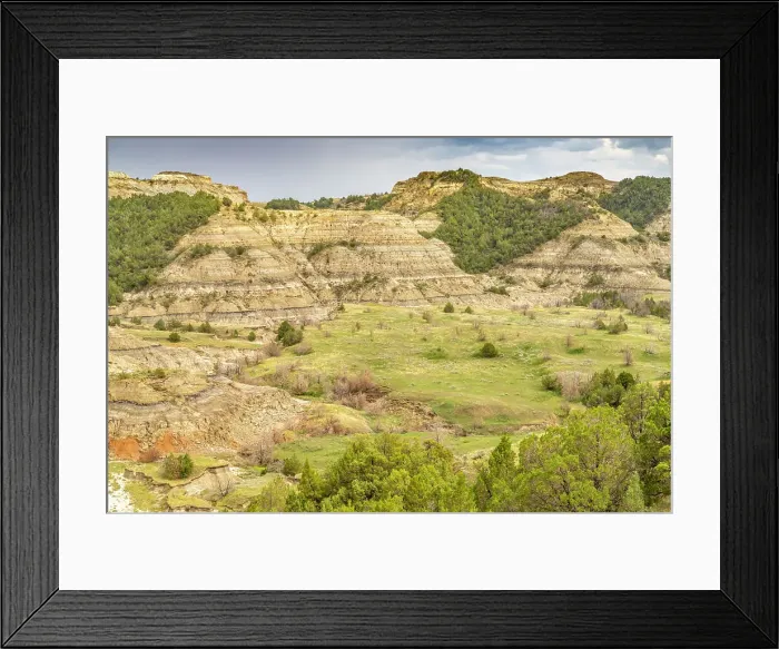 Framed Print : USA, North Dakota, Theodore Roosevelt National Park. Overview of park eroded formations