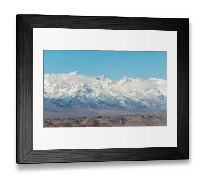 Framed Print : California, Sierra Nevada Mountain Range, panorama view of the Eastern Sierra with Mount Whitney in center
