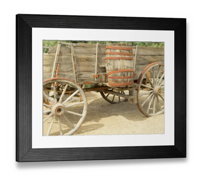 Framed Print : California, death Valley National Park. Borax Museum, wagon with wood water barrel Framed Print : California, death Valley National Park. Borax Museum, wagon with wood water barrel