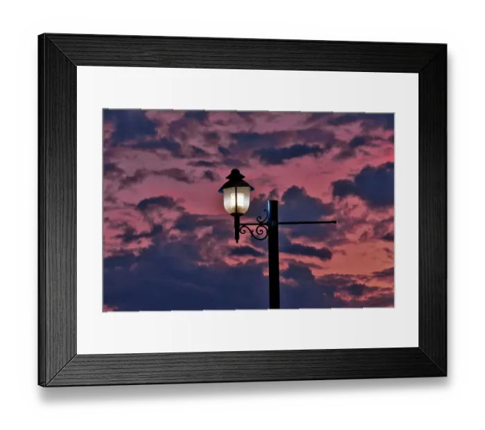 Framed Print : USA, Oregon, Tualatin. Sunset and lights on Lamp post Framed Print : USA, Oregon, Tualatin. Sunset and lights on Lamp post