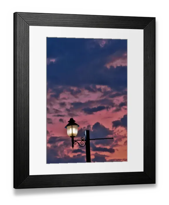 Framed Print : USA, Oregon, Tualatin. Sunset and lights on Lamp post Framed Print : USA, Oregon, Tualatin. Sunset and lights on Lamp post