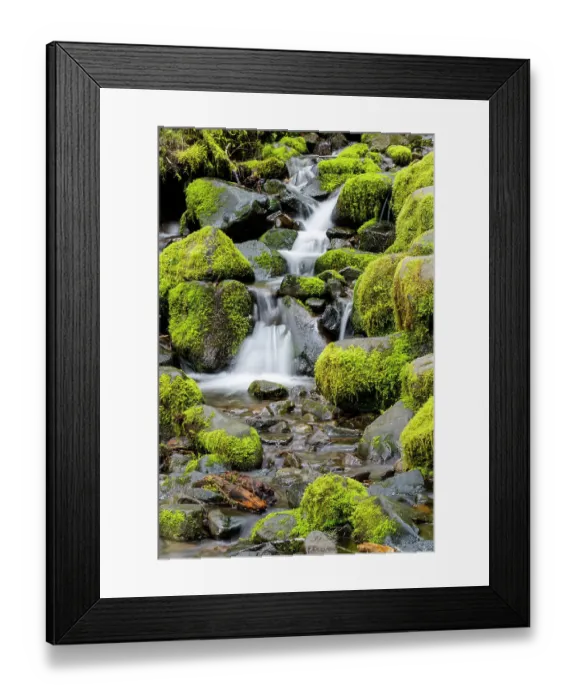 Framed Print : USA, Washington State, Olympic National Park, Sol Duc Trailhead. A small stream flows over moss covered rocks Framed Print : USA, Washington State, Olympic National Park, Sol Duc Trailhead. A small stream flows over moss covered rocks