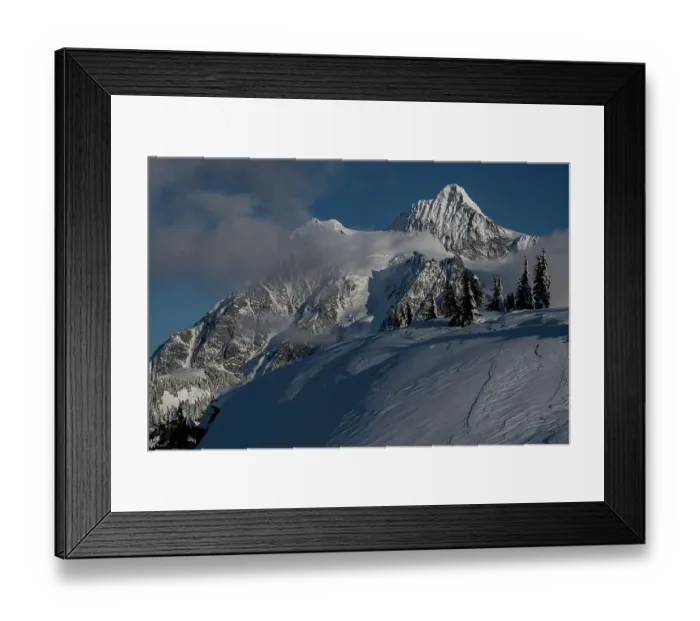 Framed Print : USA, Washington State. Wind blown sastrugi and Mount Shuksan near Mount Baker Ski resort