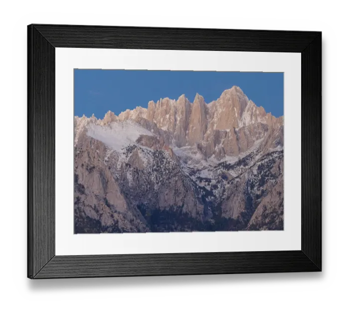 Framed Print : Panoramic Eastern Sierra Mountains at sunrise from Alabama Hills, Mt. Lone Pine left, Mount Whitney right, Eastern Sierras area, Sierra Nevada Mountains, Lone Pine, California Framed Print : Panoramic Eastern Sierra Mountains at sunrise from Alabama Hills, Mt. Lone Pine left, Mount Whitney right, Eastern Sierras area, Sierra Nevada Mountains, Lone Pine, California