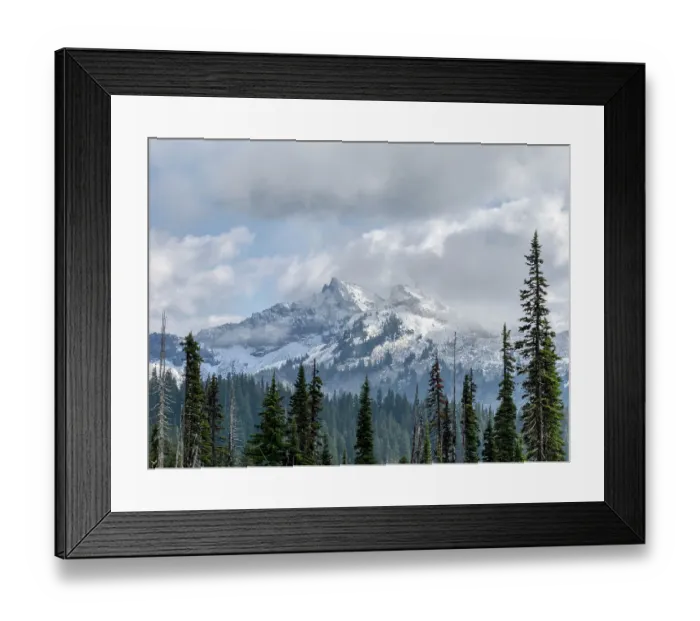 Framed Print : Washington State, Mount Rainier National Park. Tatoosh Range, snow covered peaks and clouds Framed Print : Washington State, Mount Rainier National Park. Tatoosh Range, snow covered peaks and clouds
