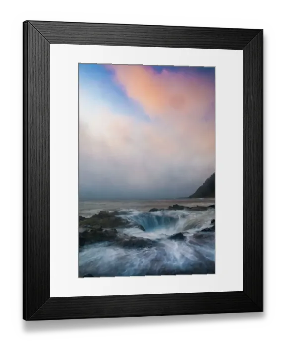 Framed Print : USA, Oregon, Cape Perpetua and Thor's Well at sunset