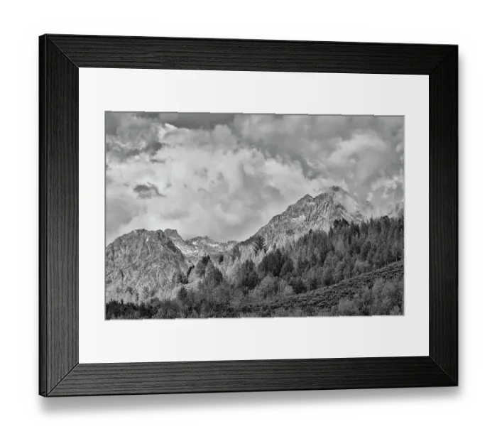 Framed Print : USA, Wyoming. Grand Tetons National Park near Oxbow Bend on the Snake River with Fall colored Aspen grove and backdrop Teton Mountains coming through low clouds Framed Print : USA, Wyoming. Grand Tetons National Park near Oxbow Bend on the Snake River with Fall colored Aspen grove and backdrop Teton Mountains coming through low clouds