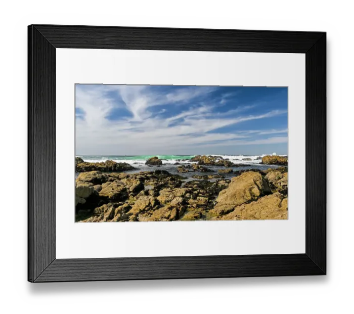 Framed Print : Waves rolling in and crashing on the granite rocks of the Pacific Coast of Monterey Bay on a beautiful day Framed Print : Waves rolling in and crashing on the granite rocks of the Pacific Coast of Monterey Bay on a beautiful day