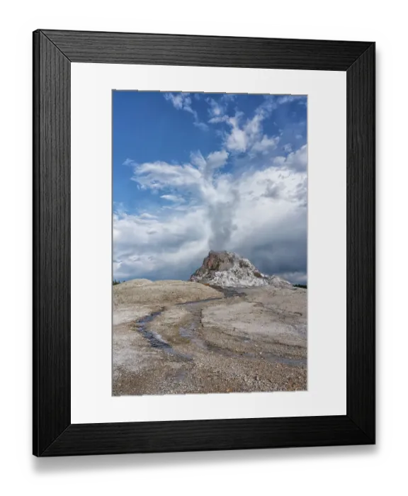 Framed Print : USA, Wyoming, Yellowstone National Park. Lower Geyser Basin, White Dome Geyser begins its eruption Framed Print : USA, Wyoming, Yellowstone National Park. Lower Geyser Basin, White Dome Geyser begins its eruption