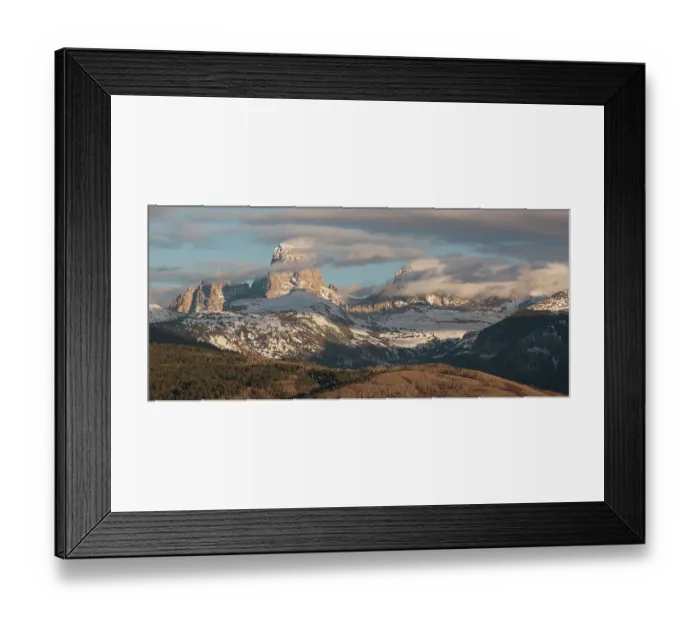Framed Print : USA, Wyoming, Grand Teton National Park. Evening light on the Teton Range with fresh snow