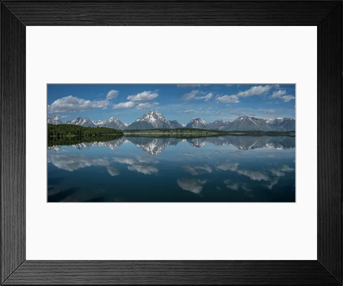 Framed Print : USA, Wyoming. Panoramic landscape of Teton peaks and clouds reflected in Jackson Lake, Grand Teton National Park Framed Print : USA, Wyoming. Panoramic landscape of Teton peaks and clouds reflected in Jackson Lake, Grand Teton National Park