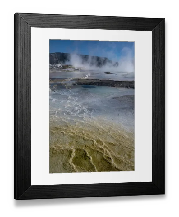 Framed Print : USA, Wyoming. Yellowstone National Park, Steam rising from Canary Springs, Mammoth Hot Springs Framed Print : USA, Wyoming. Yellowstone National Park, Steam rising from Canary Springs, Mammoth Hot Springs