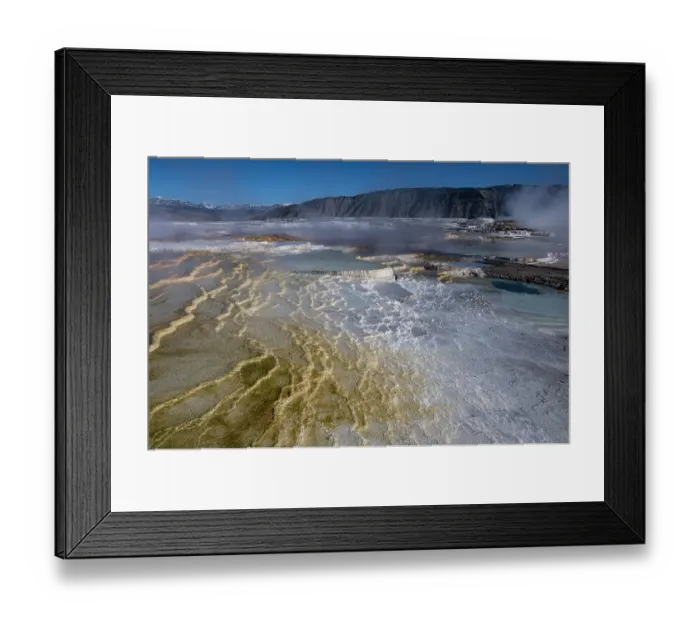 Framed Print : USA, Wyoming. Yellowstone National Park, Steam rising from Canary Springs, Mammoth Hot Springs Framed Print : USA, Wyoming. Yellowstone National Park, Steam rising from Canary Springs, Mammoth Hot Springs
