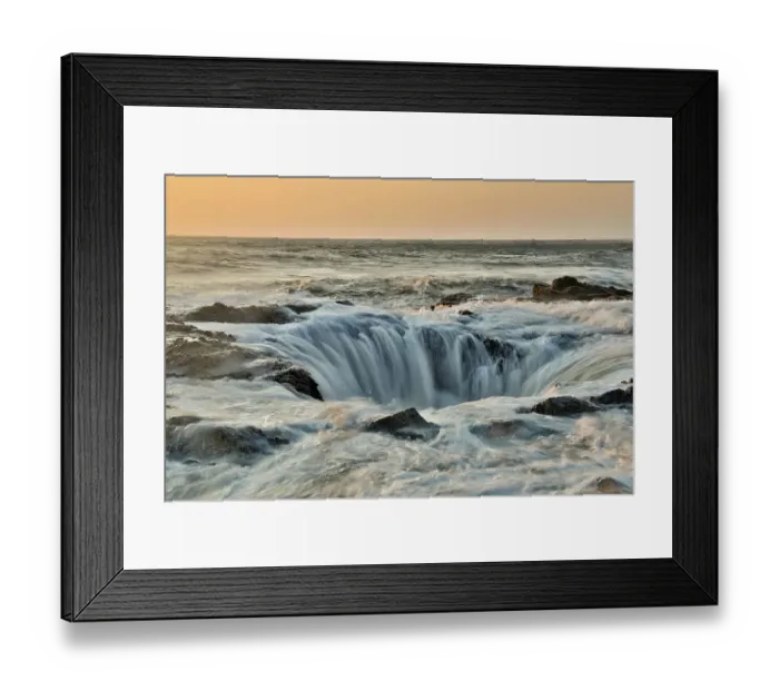 Framed Print : USA, Oregon, Cape Perpetua and Thor's Well at sunset