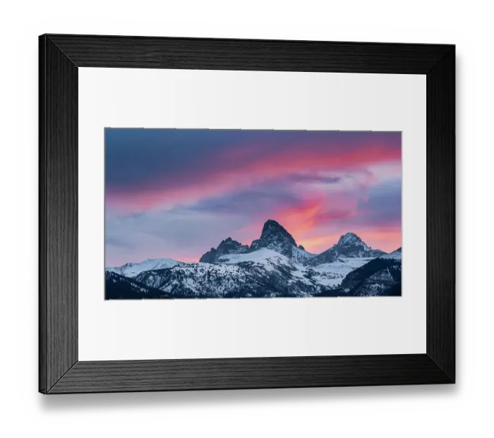 Framed Print : USA, Wyoming. Sunset of Grand Teton and Table Mountain seen from west Framed Print : USA, Wyoming. Sunset of Grand Teton and Table Mountain seen from west