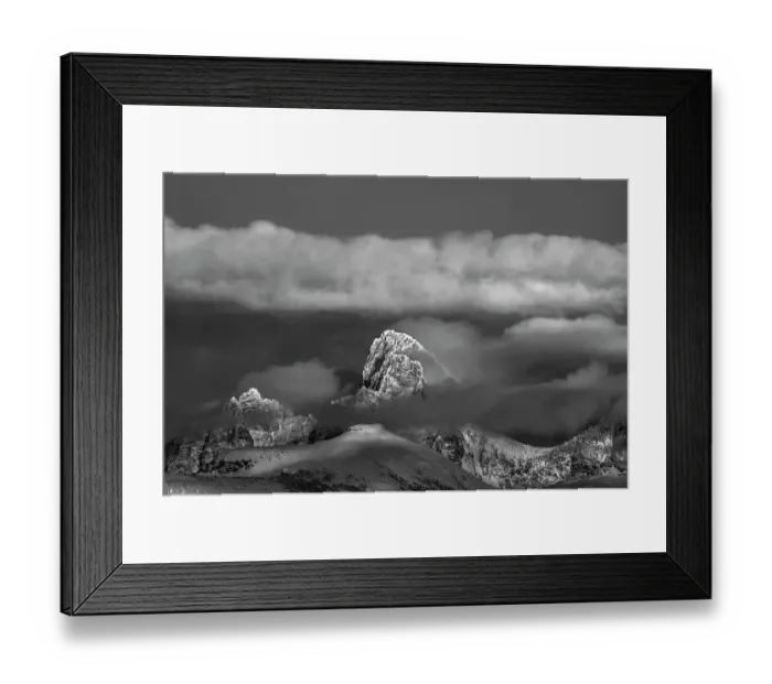 Framed Print : USA, Wyoming. Black and white landscape of Teton Mountains from the west