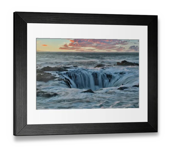 Framed Print : USA, Oregon, Cape Perpetua and Thor's Well at sunset