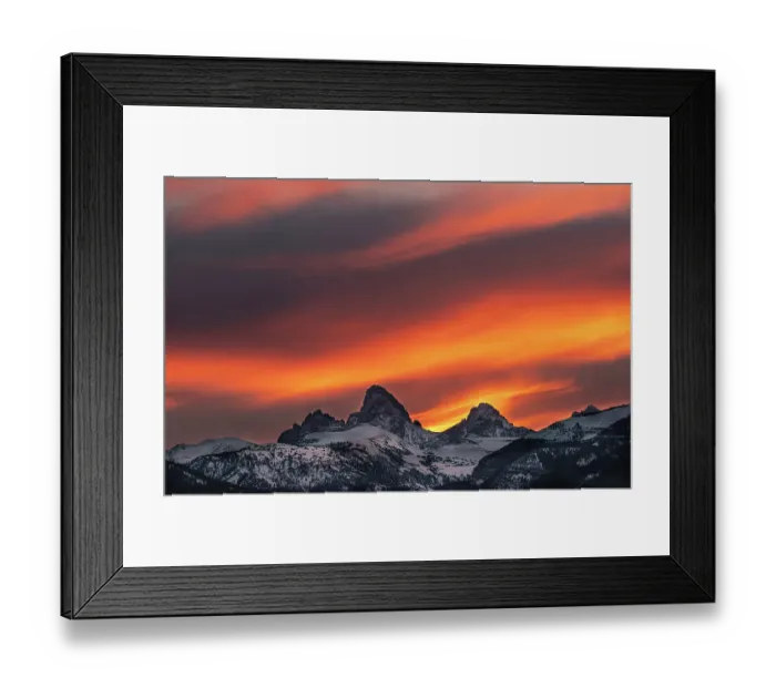Framed Print : USA, Wyoming. Colorful sunrise on Grand Teton from west side of Tetons