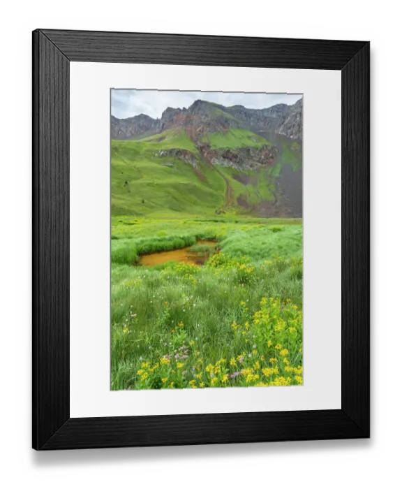Framed Print : USA, Colorado, San Juan Mountains. Velocity Basin landscape with pond in meadow Framed Print : USA, Colorado, San Juan Mountains. Velocity Basin landscape with pond in meadow
