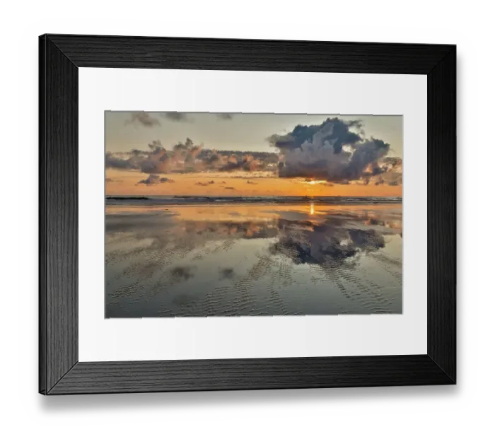 Framed Print : USA, Oregon, Cannon Beach. Sunset golden colors with ripples sandy beach Framed Print : USA, Oregon, Cannon Beach. Sunset golden colors with ripples sandy beach