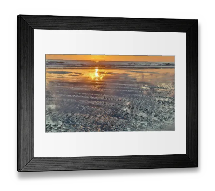 Framed Print : USA, Oregon, Cannon Beach. Sunset golden colors with ripples sandy beach Framed Print : USA, Oregon, Cannon Beach. Sunset golden colors with ripples sandy beach