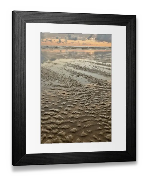 Framed Print : USA, Oregon, Cannon Beach. Sunset golden colors with ripples sandy beach Framed Print : USA, Oregon, Cannon Beach. Sunset golden colors with ripples sandy beach