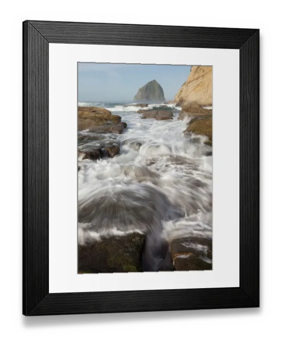 Framed Print : USA, Oregon. Waves in front of Haystack Rock, Cape Kiwanda State Park