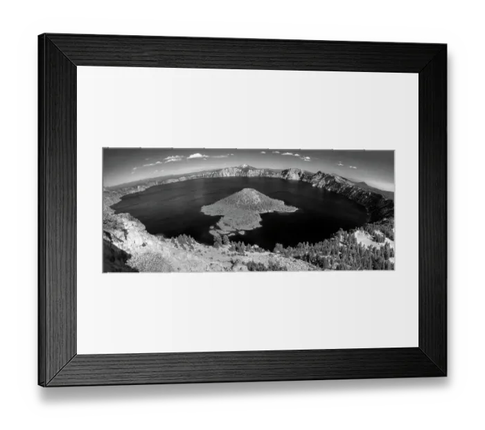 Framed Print : Oregon, Crater Lake National Park. Wizard Island and Crater Lake panorama, view from The Watchman area Framed Print : Oregon, Crater Lake National Park. Wizard Island and Crater Lake panorama, view from The Watchman area