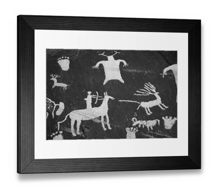 Framed Print : Utah. Newspaper Rock, Petroglyphs on sandstone rock
