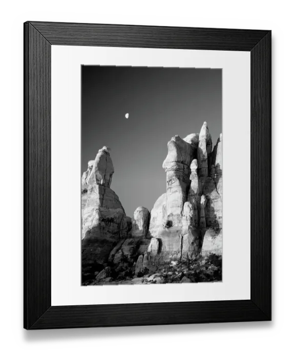 Framed Print : Utah, Canyonlands National Park, The Needles. Moon setting over rock pinnacles at Chesler Park Framed Print : Utah, Canyonlands National Park, The Needles. Moon setting over rock pinnacles at Chesler Park