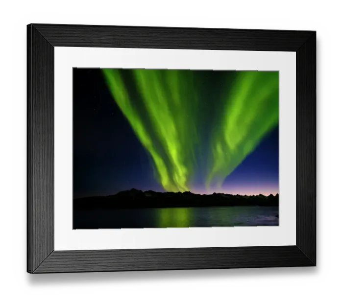 Framed Print : Northern Lights over Angmagssalik Fjord near settlement Kuummiit (formerly spelled Kummiut). Ammassalik area in East Greenland, Danish Territory Framed Print : Northern Lights over Angmagssalik Fjord near settlement Kuummiit (formerly spelled Kummiut). Ammassalik area in East Greenland, Danish Territory