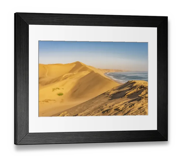 Framed Print : Skeleton Coast, Namibia, Africa. Landscape view of Namib Sand Sea in the Namib-Naukluft Park, the only coastal desert in the world influenced by fog Framed Print : Skeleton Coast, Namibia, Africa. Landscape view of Namib Sand Sea in the Namib-Naukluft Park, the only coastal desert in the world influenced by fog