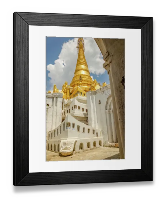 Framed Print : Village monastery, Myanmar. Portrait of temple with statues of Buddha in the village Buddhist monastery school