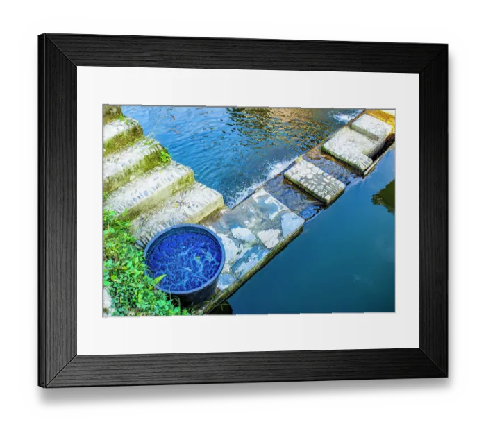 Framed Print : Guizhou Province, China. Close-up of indigo leaves soaking in a bowl of water in a village known for indigo production