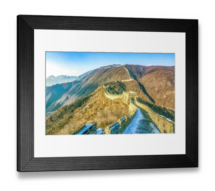 Framed Print : Great Wall, China. Wide angle landscape view of the snow covered Great Wall Of China, an architectural wonder of ancient China Framed Print : Great Wall, China. Wide angle landscape view of the snow covered Great Wall Of China, an architectural wonder of ancient China