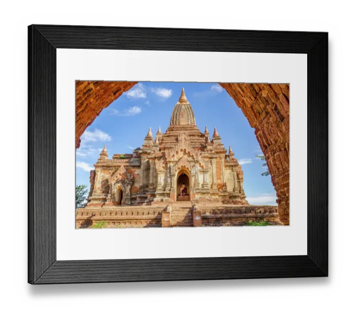 Framed Print : Nyang U, Bagan, Myanmar. Portrait of one of the 2000 preserved brick Buddhist temples built until 1300 at Myanmar's most sacred site Framed Print : Nyang U, Bagan, Myanmar. Portrait of one of the 2000 preserved brick Buddhist temples built until 1300 at Myanmar's most sacred site
