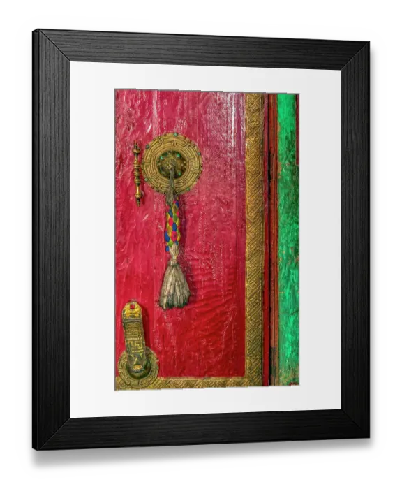 Framed Print : Thiksey Monastery, Ladakh, India. Close-up portrait of ancient 15th century door to the entryway of Tibetan Buddhist Thiksey Monastery