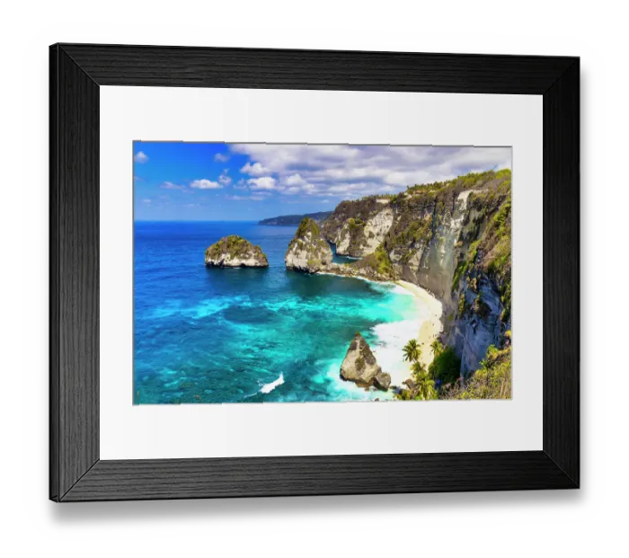 Framed Print : Island of Nusa Penida part of Bali's famous beaches is Diamond Beach. Steep formation that with diamond shaped rock formations Framed Print : Island of Nusa Penida part of Bali's famous beaches is Diamond Beach. Steep formation that with diamond shaped rock formations