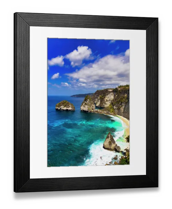 Framed Print : Island of Nusa Penida part of Bali's famous beaches is Diamond Beach. Steep formation that with diamond shaped rock formations Framed Print : Island of Nusa Penida part of Bali's famous beaches is Diamond Beach. Steep formation that with diamond shaped rock formations