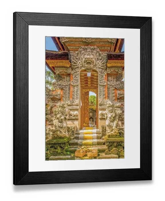 Framed Print : Bali, Indonesia. Portrait of carved gates considered to connect the physical world and the spiritual realm