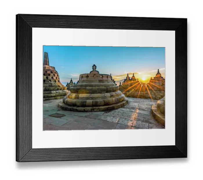 Framed Print : Java, Indonesia. Close-up view of sunrise over Borobudur Temple, the largest Buddhist Temple in the world