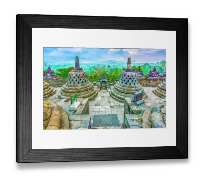 Framed Print : Java, Indonesia. Wide angle landscape of 8th century Borobudur Temple, the largest Buddhist Temple in the world Framed Print : Java, Indonesia. Wide angle landscape of 8th century Borobudur Temple, the largest Buddhist Temple in the world
