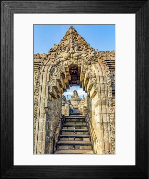 Framed Print : Borobudur Temple, Java, Indonesia. Close-up of carved stone archway leading up stairs in ancient Buddhist temple Framed Print : Borobudur Temple, Java, Indonesia. Close-up of carved stone archway leading up stairs in ancient Buddhist temple