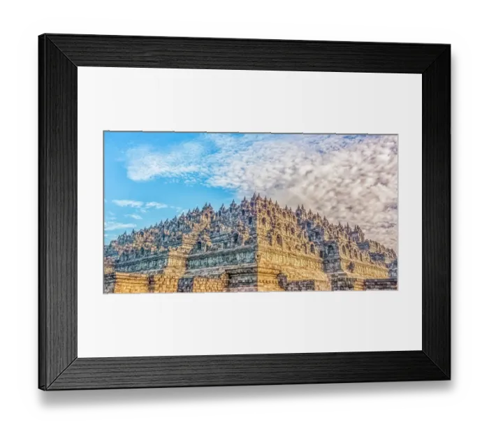 Framed Print : Java, Indonesia. Panorama view of Borobudur Temple, the largest Buddhist Temple in the world, built in 8th Century without mortar or cement