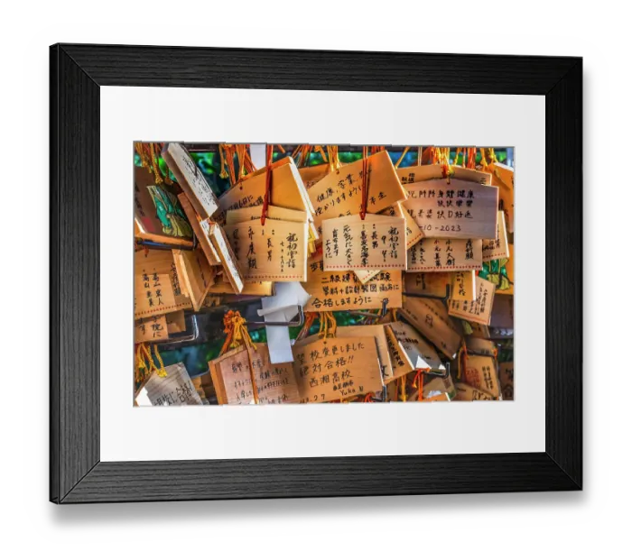 Framed Print : Colorful wooden prayer cards, Hotoku Ninomiya Shrine, Odawara, Japan. Shrine founded 1894 for Hotoku Ninomiya. (Editorial Use Only)