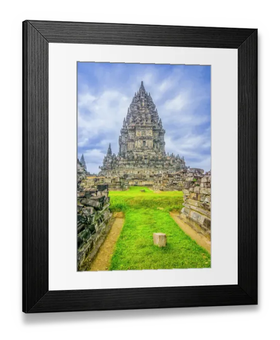 Framed Print : Java, Indonesia. Portrait of one of the ancient Hindu temples at Candi Prambanan Temple Complex